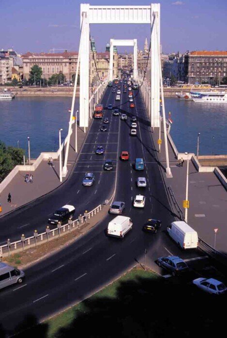 Ponte Elisabetta a Budapest, un elegante ponte bianco che si erge sul Danubio, simbolo di bellezza architettonica.